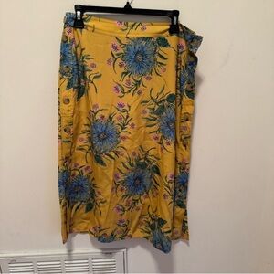 Madewell Silk Side-Button Skirt Painted Blooms Size 10 Yellow Floral Garden